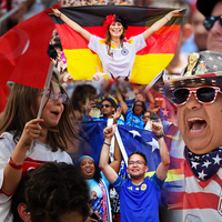 Grafik zum FIFA WM 2026: Menschen aus unterschiedlichen Ländern feiern