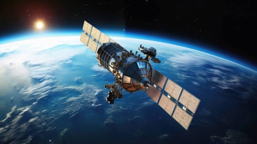 Ein Satellit im Orbit des Planeten Erde, generiert mit KI.