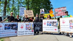 Demonstranten mit Schildern gegen den Wildpferdefang