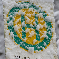Verschneites Bushaltestellenschild