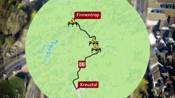 Grafik einer Bahnstrecke in Südwestfalen mit kaputten Brücken