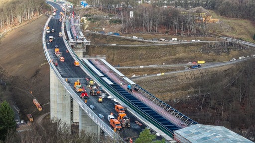 Baustelle auf der Rahmedetalbrücke von oben