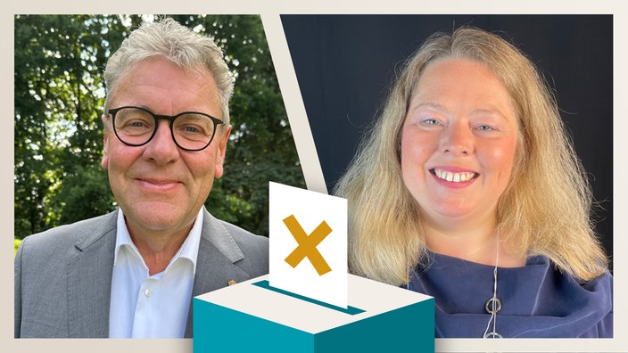 Die Kandidaten im Portrait - links Meinolf Haase (CDU), rechts Ilka Kottmann (SPD).