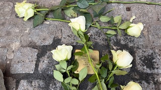 Das Bild zeigt einen Stolperstein, vor dem früheren Wohnhaus an der Kölnstraße in Jülich.