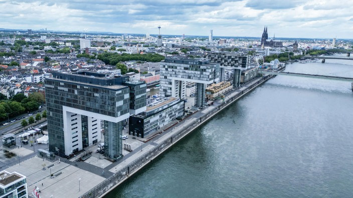 Kranhäuser am Rheinauhafen von oben