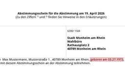 Fehlerhafter Abstimmungsschein: beim Geburtsdatum gibt es einen Zahlendreher