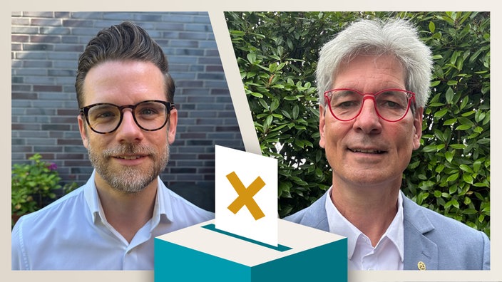 Die Kandidaten im Portrait - links Felix Heinrichs (SPD), rechts Christof Wellens (CDU). 