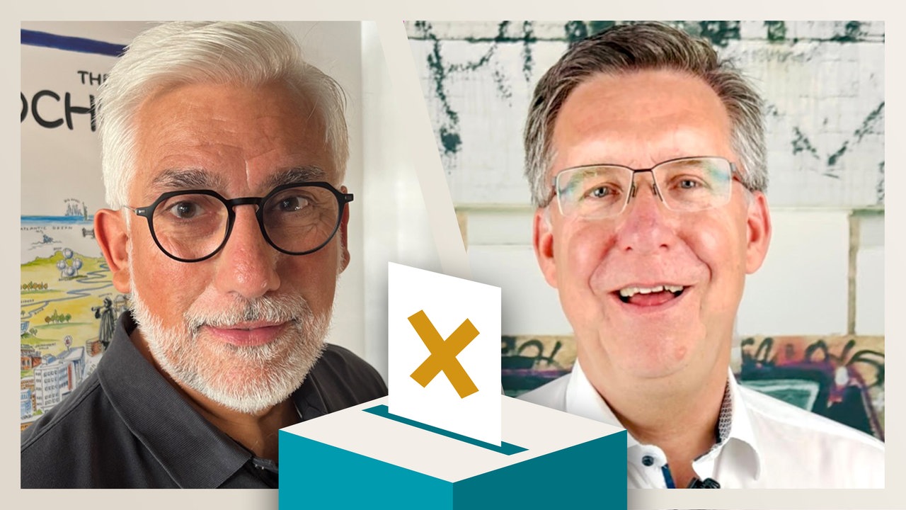 Die Kandidaten im Portrait - links Jörg Lukat (SPD/Grüne), rechts Andreas Bracke (CDU).
