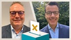 Die Kandidaten im Portrait - links Bodo Klimpel (CDU/FDP), rechts Karsten Schneider (SPD).