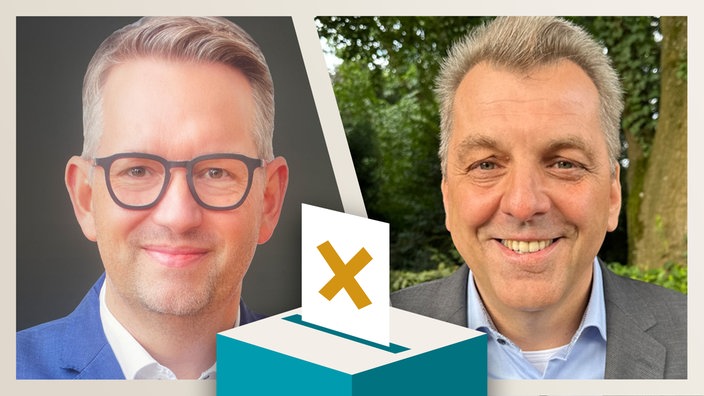 Die Kandidaten im Portrait - links Ingo Brohl (CDU/Grüne), rechts Peter Paic (SPD).