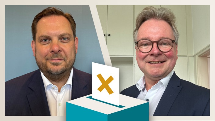 Die Kandidaten im Portrait - links Daniel Schranz (CDU), rechts Thorsten Berg (SPD).