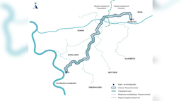 Karte des Wasserstoffnetzes mit einer eingezeichneten Wasserstoffpipeline.