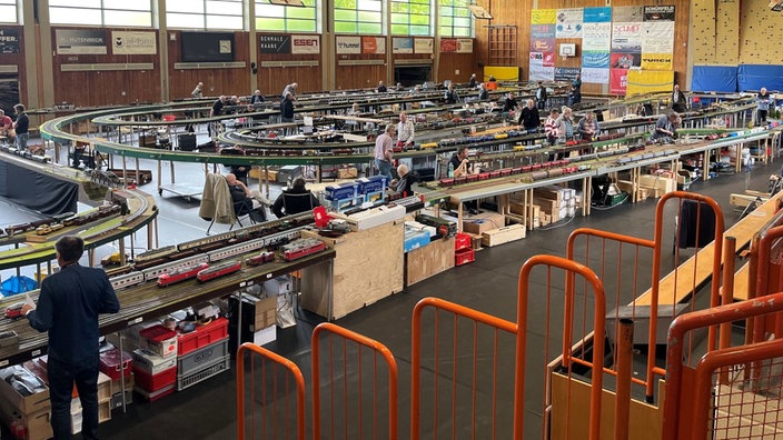 Die riesige Anlage füllt die ganze Sporthalle aus.