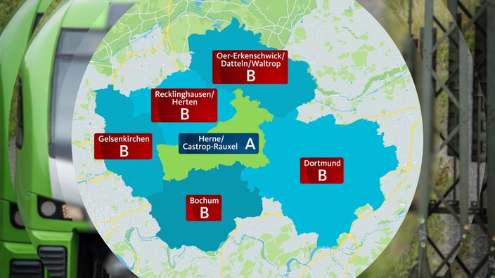 Tairfzonen des VRR von Herne und Castrop aus gesehen