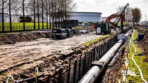 Arbeiten zur Verlegung einer CO2-Pipeline in Rotterdam