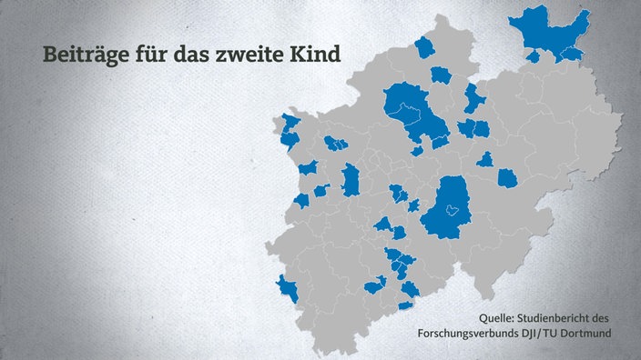 NRW-Karte zu Geschwisterbeiträgen in Kitas