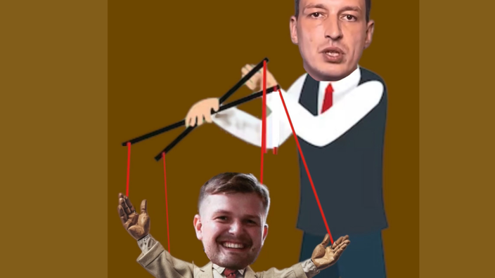 Der AfD-Politiker Nils Hartwig als Marionette des Dortmunder Bundestagsabgeordneten Matthias Helferich