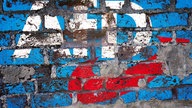Eine Mauer mit einem von der Wand bröckelnden Aufputz des AfD-Logos