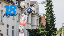 Bild von einer über die Biegung hinausgehenden Plakatierung einer Straßenlaterne in Bonn