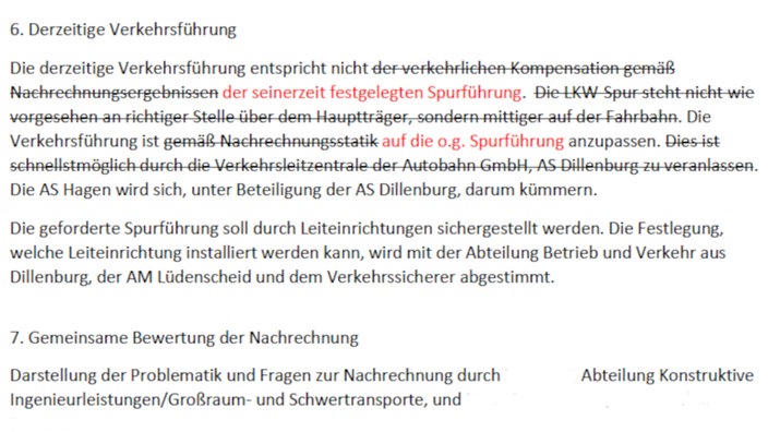Auszug aus dem "Kommentar zum Besprechungsprotokoll"
