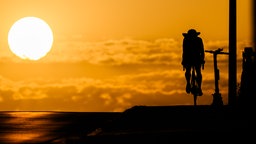 Ein Radfahrer fährt in die Dämmerung hinein