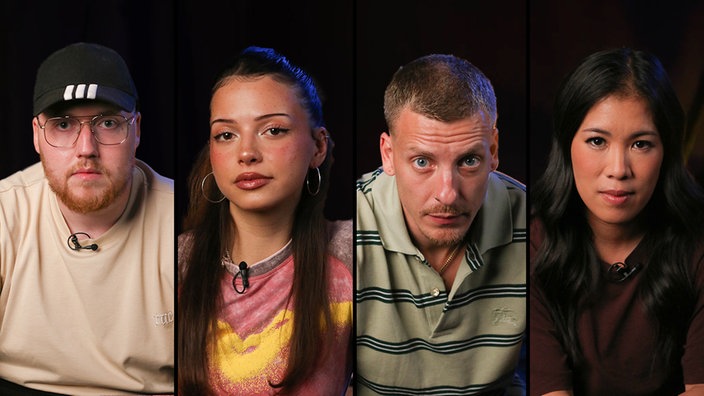 Eine Bildcollage von Felix Lobrecht, Zarbex, Nina Chuba und Mai