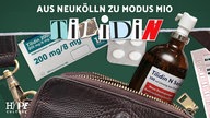 Collage: Tabletten und Fläschchen mit dem Schriftzug "Tilidin"