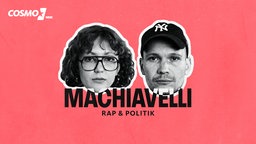 Machiavelli Cover: Die Köpfe von Ciara Cesaro-Tadic und Jan Kawelke auf rosa Hintergrund über dem Schriftzug Machiavelli 