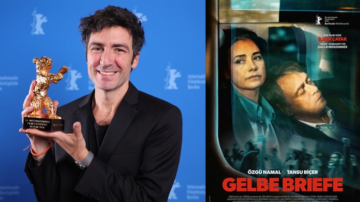 Der Regisseur Ilker Catak mit dem Goldenen Bären der Berlinale 2026 für seinen Film Gelbe Briefe