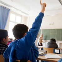 Kinder in einer Schulklasse verfolgen den Unterricht