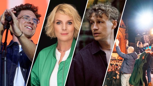 Die Bild-Kombo zeigt Kamrad, Mirja Boes, Tim Bendzko und das WDR 2 Moderationsteam vor dem Glashaus in Paderborn (2024)