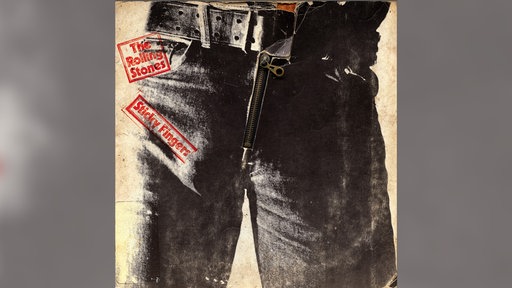 Plattencover: "Sticky Fingers" von den Rolling Stones - Eine schwarze Hose mit großem, leicht geöffneten Reißverschluss