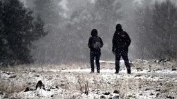 Wanderer gehen auf dem Kahlen Asten durch die Schneelandschaft (Archivfoto vom 17.11.2025)