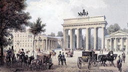 Gemälde der Stadt Berlin von Karl F. Schöfmann: Das Brandenburger Tor um 1850.