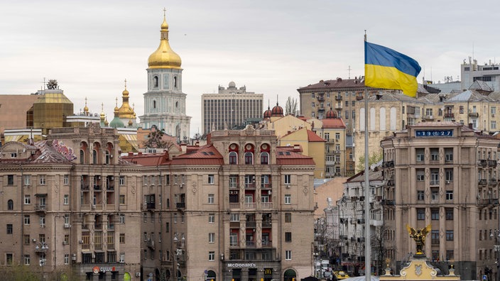 April 16, 2025, Kyiv, Kyiv City, Ukraine: View of Independence Square Maidan Nezalezhnosti with the Saint Sophia Cathedral in the background.