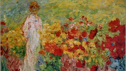 Nolde, Emil - Blumengarten, Frau im weißen Kleid en face (1908)