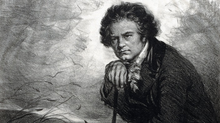 Ludwig van Beethoven dargestellt in einer Lithografie von Samuel Johnson Woolf