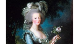 Ein Ausschnitt eines Gemäldes von Élisabeth Vigée Le Brun zeigt Marie Antoinette, die Königin von Frankreich (1783).