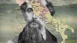 Portrait von Charles Dickens mit Italienkarte.
