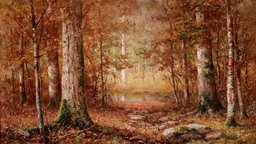 Gemälde eines Waldes im Herbst von John Elwood Bundy (1902).