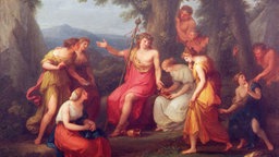 Das WDR3 Vesper Spezial Beitragsbild "Märchenhaft!" zeigt ein Ölgemaelde von Angelika Kaufmann mit dem Titel "Bacchus lehrt die Nymphen".