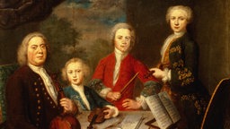 Das WDR3 Vesper Spezial Beitragsbild "Weihnachten 1725 &  Bach & Söhne" zeigt ein Ölgemaelde, um 1730, von Balthasar Denner von Bach und seine Söhnen