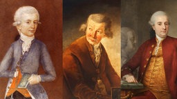 Das Beitragsbild der WDR3 Vesper "Music for lent & Die Abel-Bach-Mozart-Connection" zeigt eine Collage aus Porträts von Mozart, Abel und Bach. 