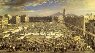 Das Beitragsbild der WDR3 Vesper "Giulia de Caro - 'Die Königin von Neapel'" zeigt das Gemälde "Marktplatz in Neapel", von Angelo Maria Costa aus dem Jahr 1696.