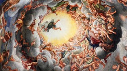 Das Beitragsbild WDR3 Vesper "La Monica & Virtuosenkunst um 1600" zeigt das Fresko "Himmelfahrt" von Correggio in der Kuppel des Dom, Parma.