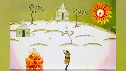 Das Beitragsbild des WDR 3 Vesper "Sonnengesänge & Die Sonne auf der Bühne" zeigt das Bühnenbild der Oper Petruschka an der Komischen Oper Berlin 2007.