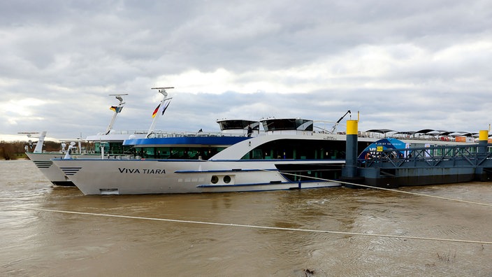 Blick auf das Schiff "VIVA TIARA" im Düsseldorfer Hafen