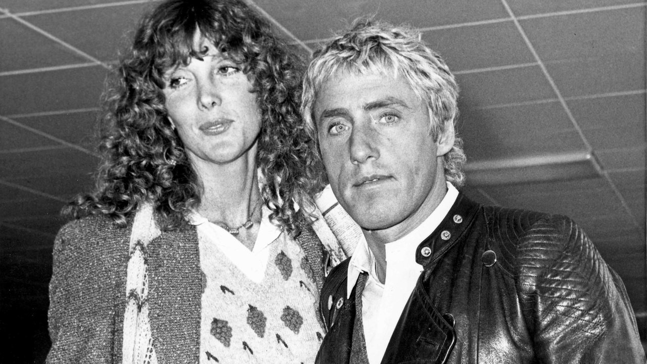 Ein schwarz-weiß Foto von Roger Daltrey und Ehefrau Heather.