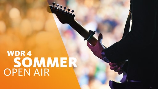 Die Silhouette eines Gitarrenspielers vor Publikum