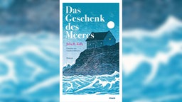 Buchcover: "Das Geschenk des Meeres" von Julia R. Kelly (Eine in blauen Tönen gemalte Küste mit einem Haus und stürmiger See)